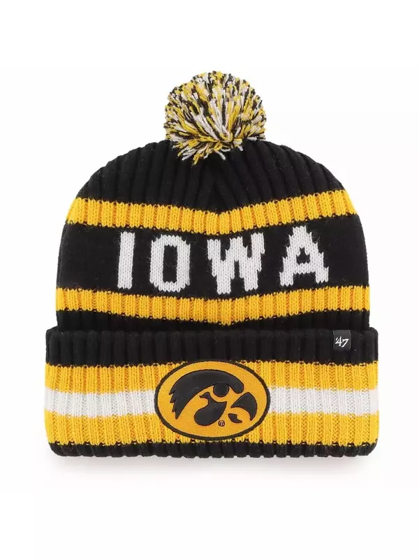 Мужская вязаная шапка с манжетами и помпоном '47 Black Iowa Hawkeyes Bering 47 Brand