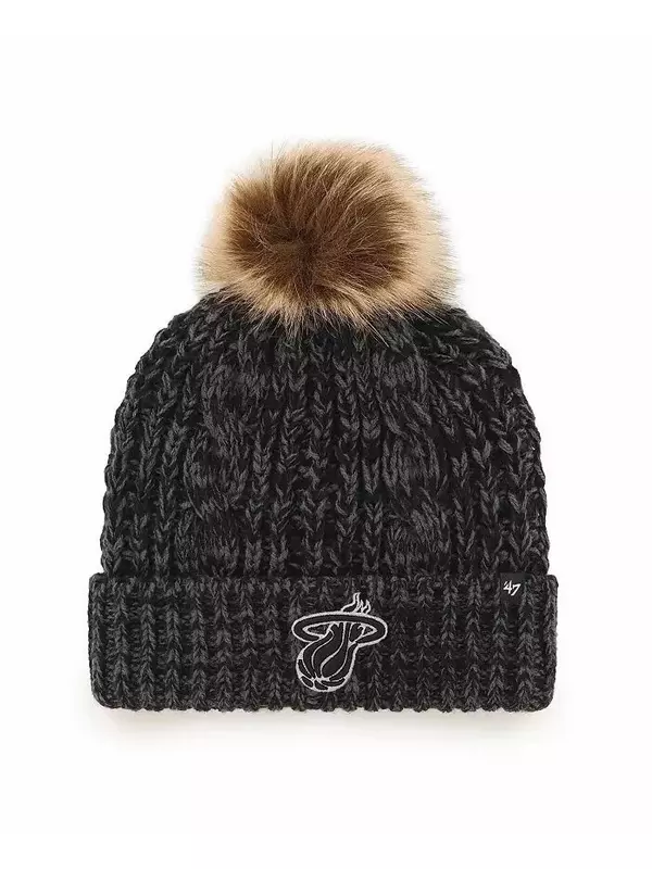 Черная женская вязаная шапка с манжетами и помпоном Miami Heat Meeko '47 Brand, черный