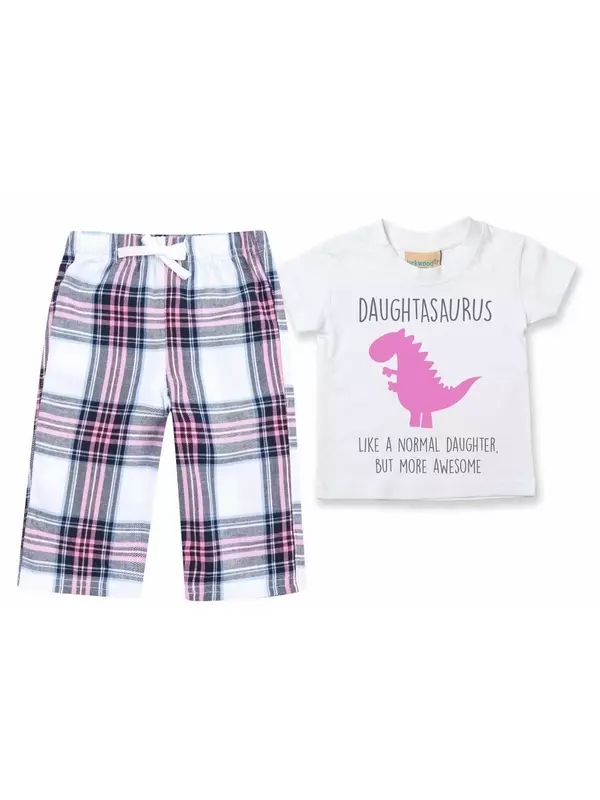 Пижама с динозавром для дочки, детский пижамный комплект с брюками в клетку, Рождественский комплект 60 SECOND MAKEOVER, розовый
