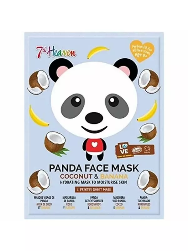 Тканевая маска для лица Panda с кокосом и бананом для увлажнения и увлажнения кожи, 7Th Heaven
