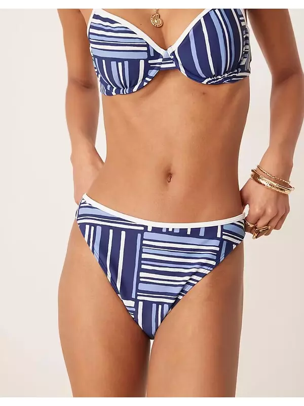 Плавки бикини средней посадки с контрастной отделкой от Abercrombie & Fitch в синюю полоску