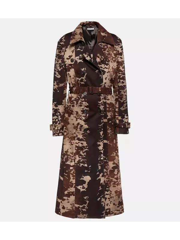 Тренч из хлопка с коровьим принтом Acne Studios, коричневый