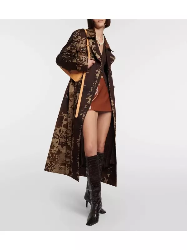 Тренч из хлопка с коровьим принтом Acne Studios, коричневый