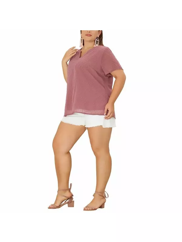 Женская летняя короткая однотонная блузка больших размеров в горошек Agnes Orinda, розовый