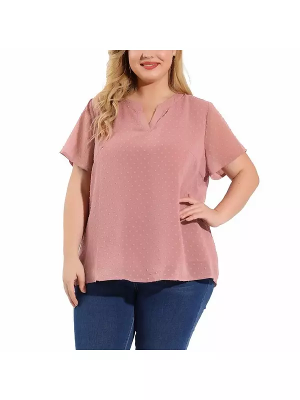 Женская летняя короткая однотонная блузка больших размеров в горошек Agnes Orinda, розовый