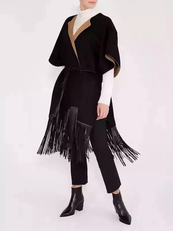 Шерстяная накидка с бахромой