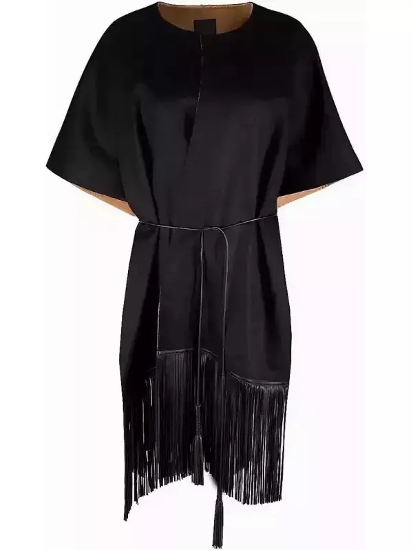 Шерстяная накидка с бахромой