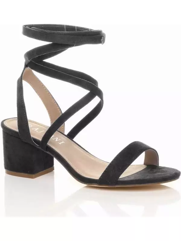 Босоножки на каблуке из искусственной замши на среднем блочном каблуке с завязками AJVANI, черный
