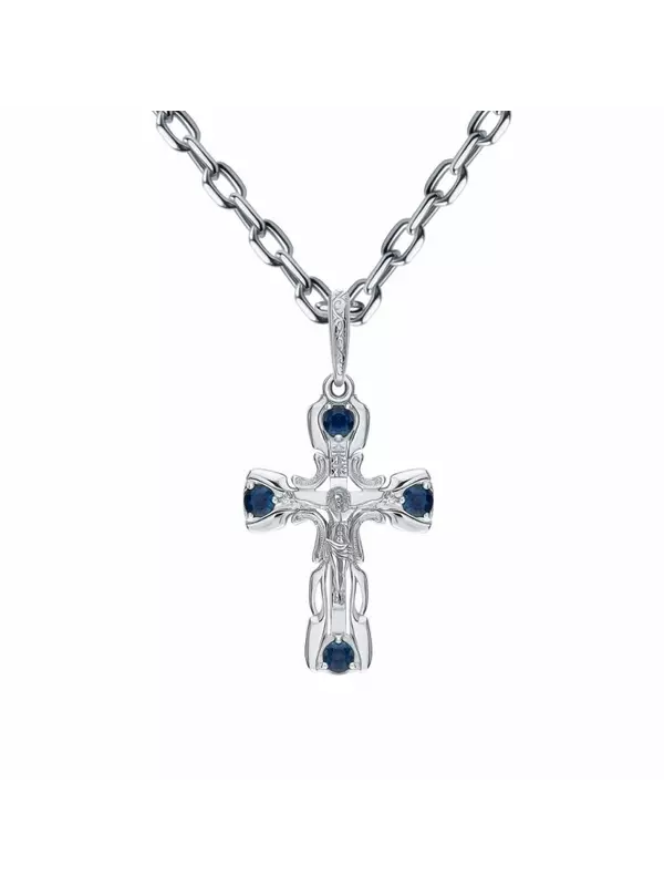 Золотой крест-подвеска с сапфирами природными