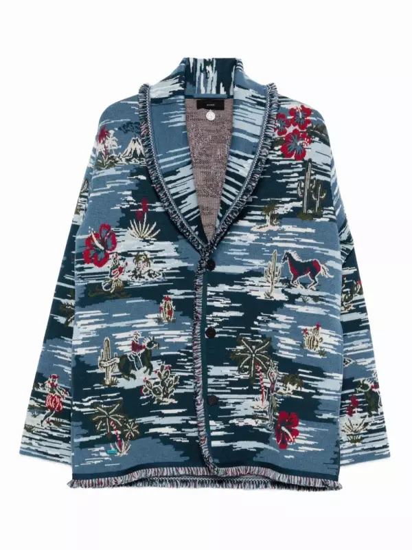 Кардиган с бахромой и узором Alanui, синий
