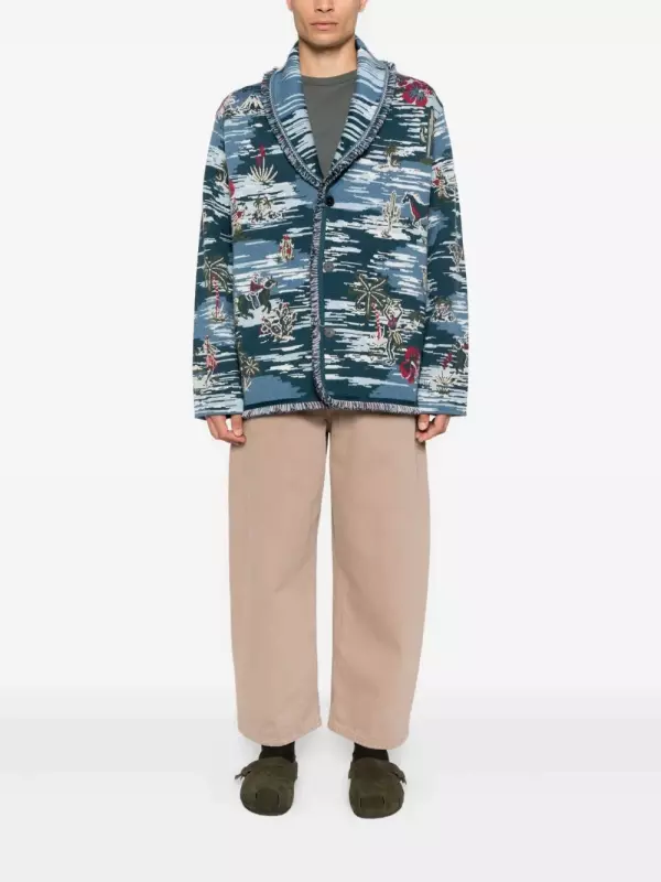 Кардиган с бахромой и узором Alanui, синий