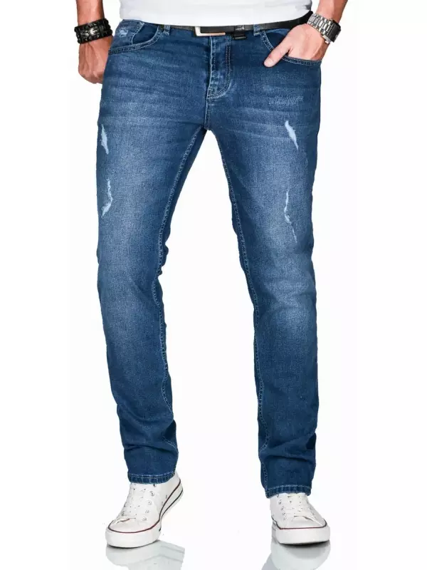 Джинсы узкого кроя Alessandro Salvarini ASCAtania с эффектом поношенности и содержанием 2% эластана, цвет As-163 - Dunkelblau Used