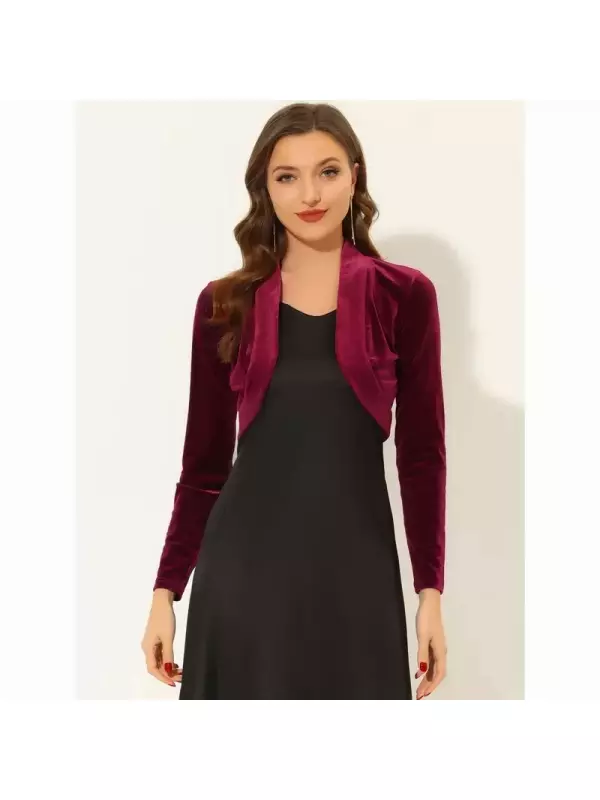 Женское бархатное укороченное болеро с длинными рукавами и открытым передом ALLEGRA K