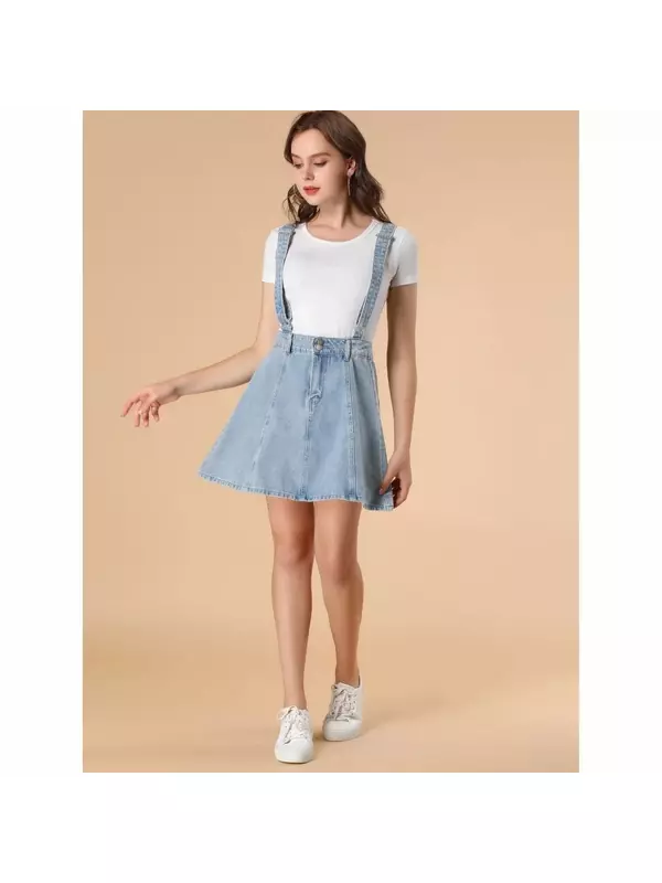 Женская повседневная мини-юбка на пуговицах из стираного хлопка спереди, повседневная мини-юбка на подтяжках ALLEGRA K