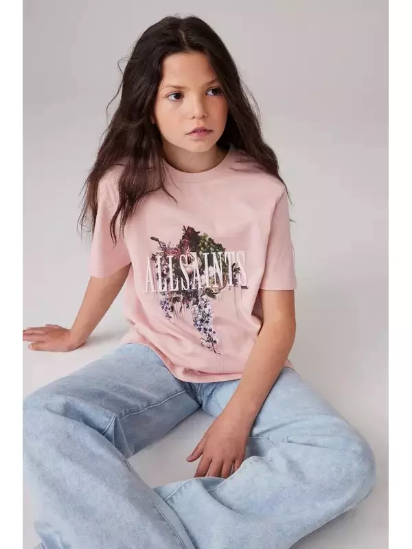 Футболка свободного кроя с принтом для девочек, 100% хлопок Smallsaints, розовый