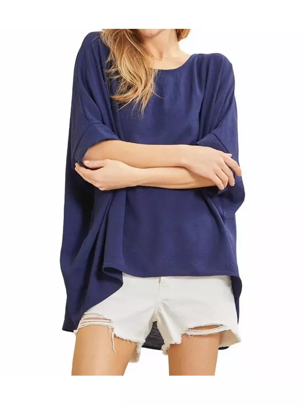 Топ в стиле пончо с рукавами «летучая мышь» темно-синего цвета ANDREE BY UNIT