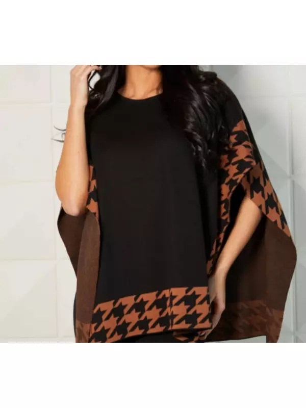 Пончо с узором «гусиная лапка» черного цвета/комбо Angel Apparel