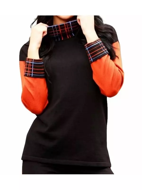 Клетчатый топ-водолазка черного/многоцветного цвета Angel Apparel