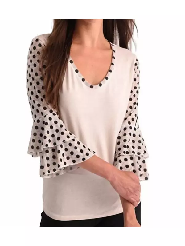 Топ с рукавами в горошек, цвет песочный ANGEL, цвет sand