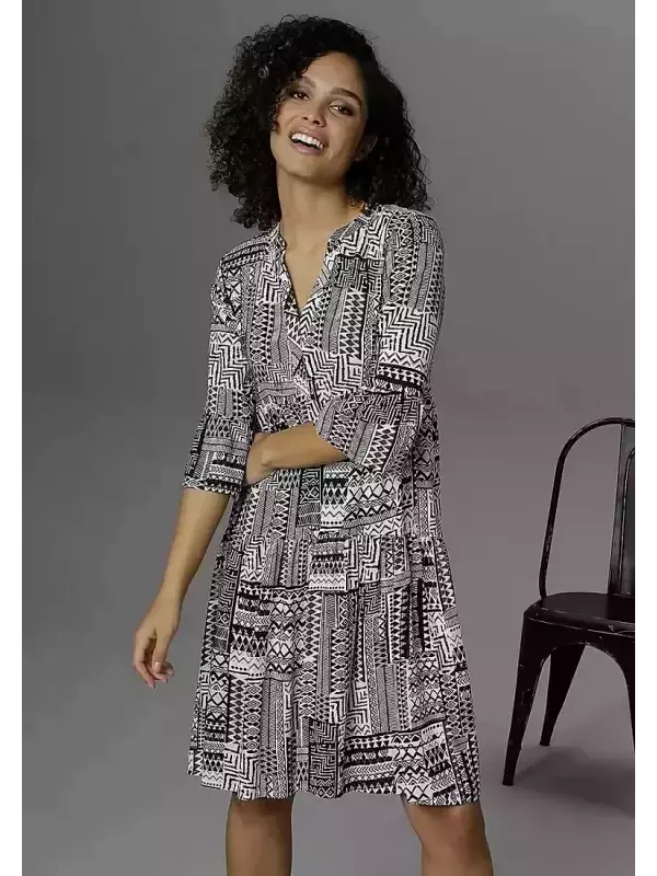 Летнее платье Aniston CASUAL в фольклорном стиле, черно-белый