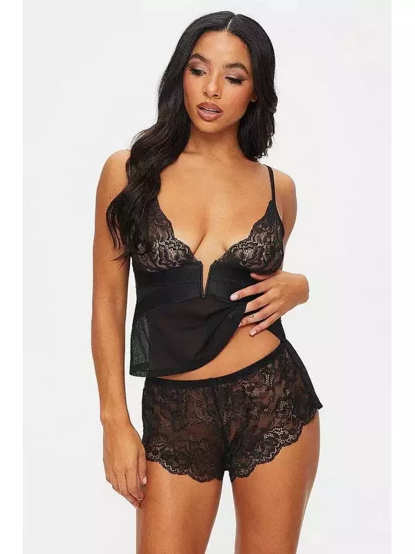 Изящная пижама с бретелями кружевом и сеткой Ann Summers, черный