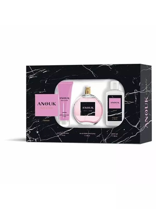 Puig Anouk Rose & Noir Подарочный набор для женщин Туалетная вода 100мл Лосьон для тела 75мл Гель для ванн 100мл