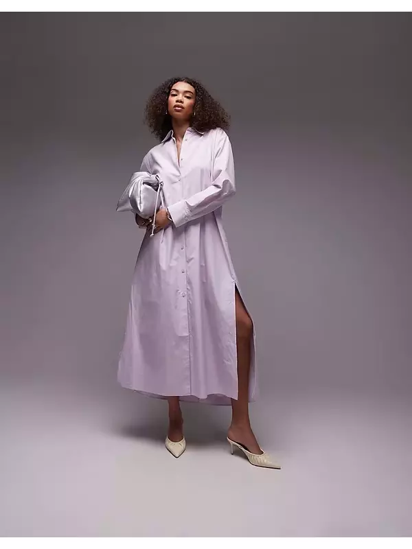 Платье-рубашка макси ARKET с разрезами по бокам сиреневого цвета