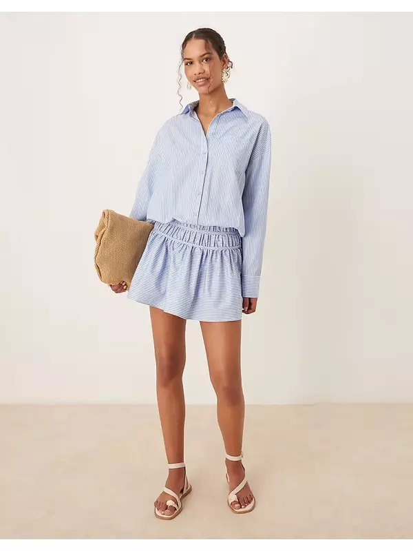 Платье-рубашка мини ASOS DESIGN с заниженной талией в сине-белую полоску