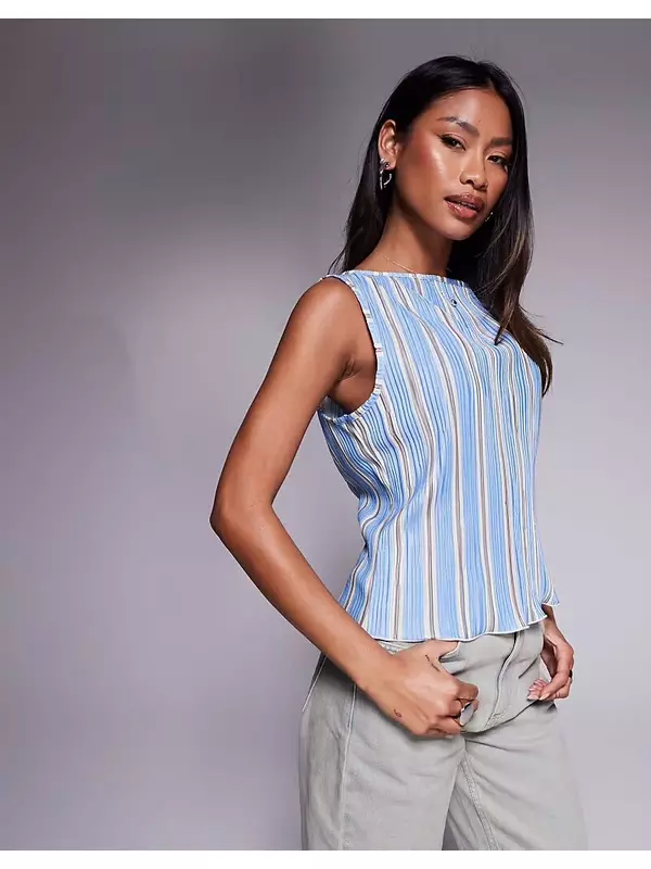 Топ без рукавов ASOS DESIGN с принтом в полоску, плиссировкой и сборками по бокам, разноцветный