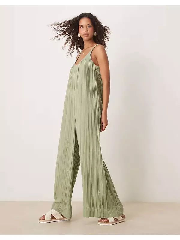 Комбинезон ASOS DESIGN из двойной ткани с косами и завязками, с круглым вырезом, цвета хаки