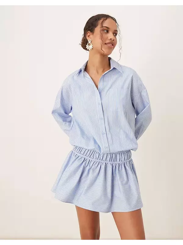 Платье-рубашка мини ASOS DESIGN с заниженной талией в сине-белую полоску