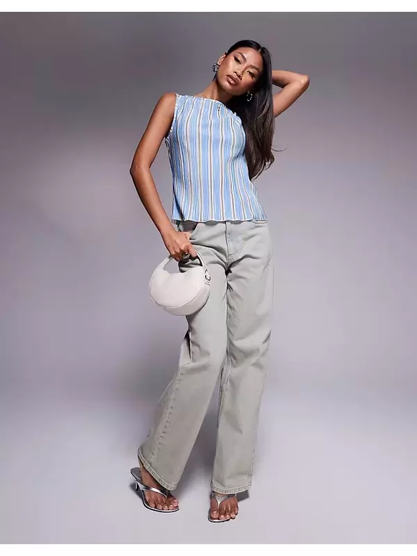 Топ без рукавов ASOS DESIGN с принтом в полоску, плиссировкой и сборками по бокам, разноцветный