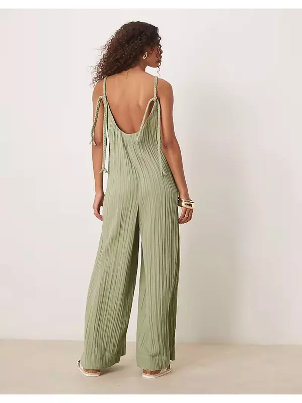 Комбинезон ASOS DESIGN из двойной ткани с косами и завязками, с круглым вырезом, цвета хаки