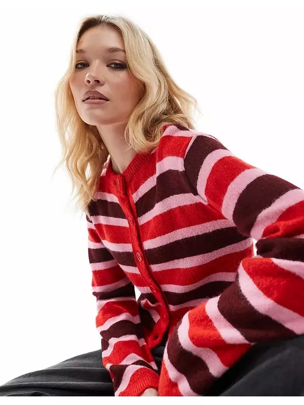 Вязаный кардиган свободного кроя в красную и бордовую полоску ASOS DESIGN