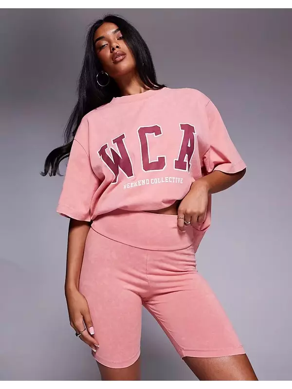 Леггинсы Weekend Collective coord с университетской графикой в ​​выцветшем персиковом цвете ASOS Weekend Collective