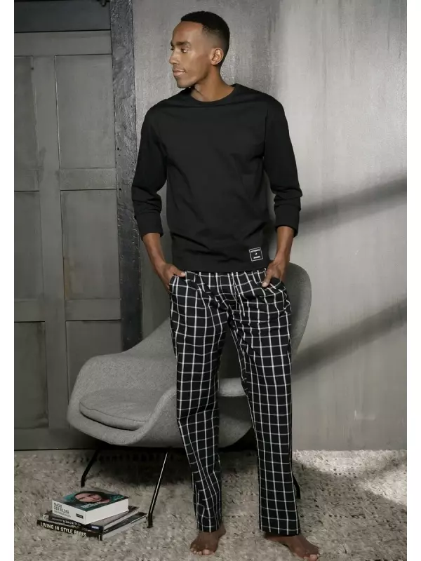 Пижама AUTHENTIC LE JOGGER (2 шт., 1 шт.) с брюками из клетчатой ​​ткани, черный