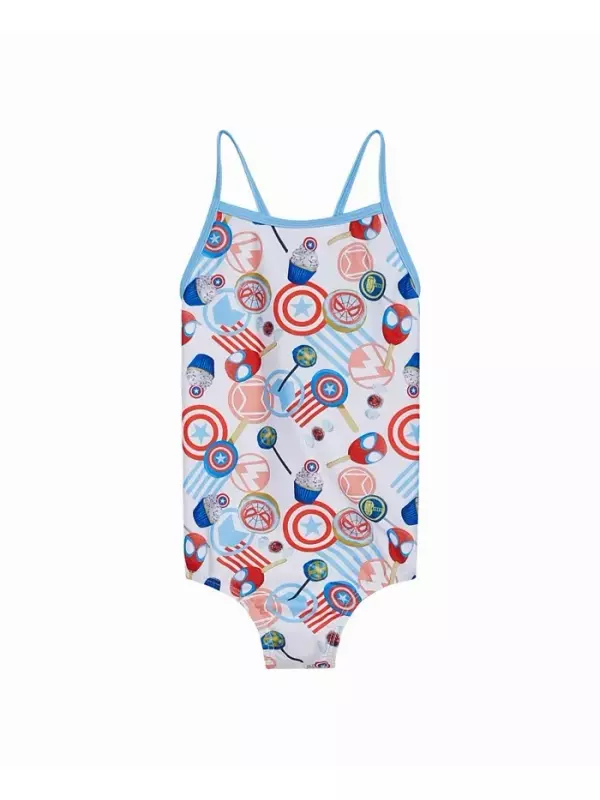 Купальник цельнокроеный с запахом для девочек UPF 50+ Avengers, синий