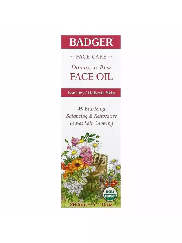 Badger Company, Face Care, масло для лица дамасской розы, 29,5 мл (1 жидк. Унция)