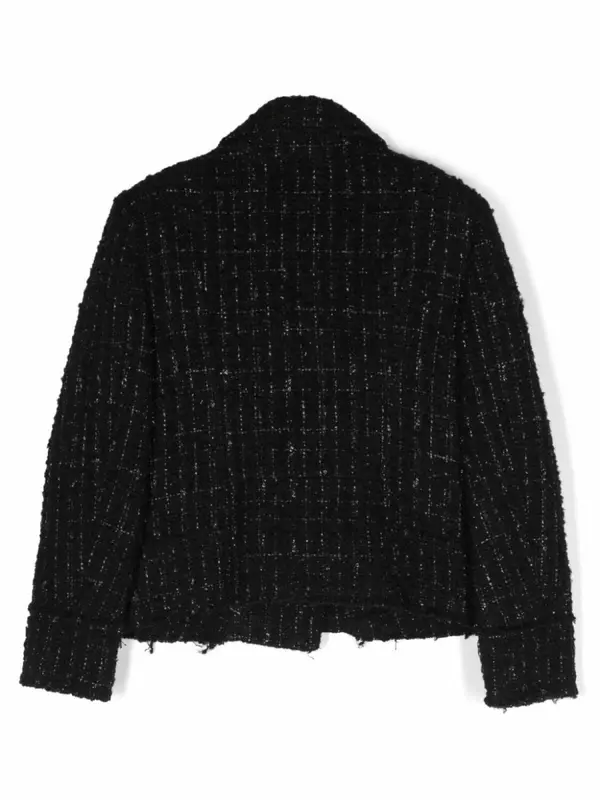 Balmain Kids твидовый жакет с нашивкой-логотипом, черный