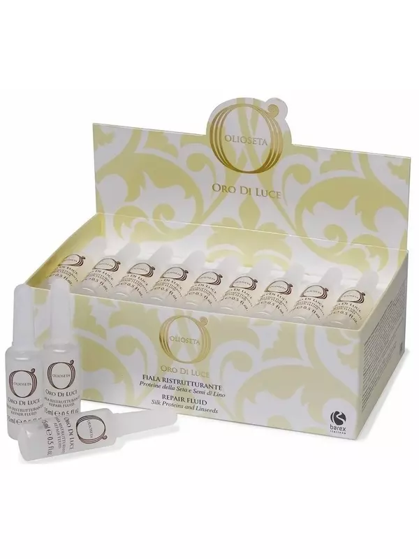 Barex Olioseta Oro Di Luce Флюид восстанавливающий для волос и кожи головы с протеинами шелка и семена льна Repair Fluid, 15 г, 15 мл, ампулы