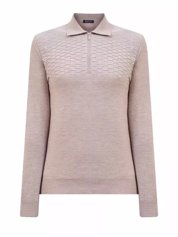 Однотонный джемпер-поло из шерсти и шелка с узором в тон