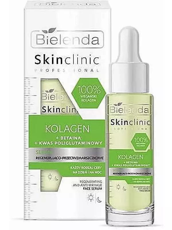 Регенерирующая сыворотка для лица и против морщин, Коллаген + Бетаин + Полиглутаминовая кислота Bielenda, Skin Clinic Professional