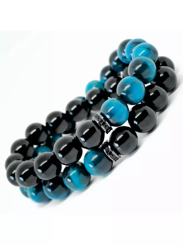 Браслет BijouStore, 1 шт., голубой/черный