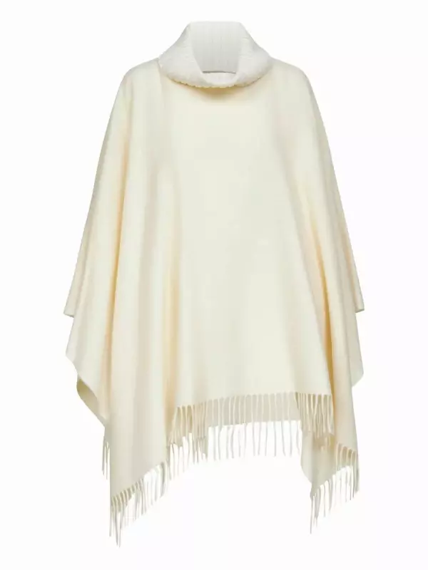 Пончо с бахромой из ребристой ткани Blanca Vita, нейтральный