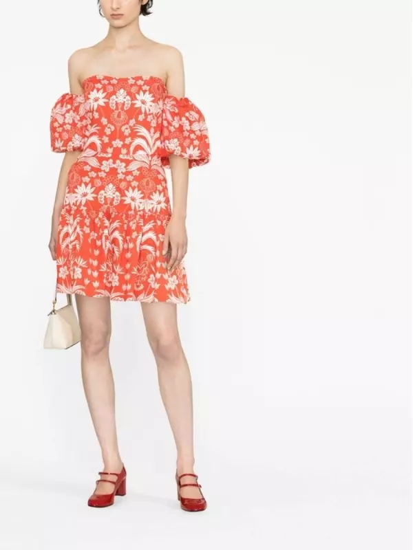 Borgo De Nor платье с открытыми плечами и цветочным принтом, красный