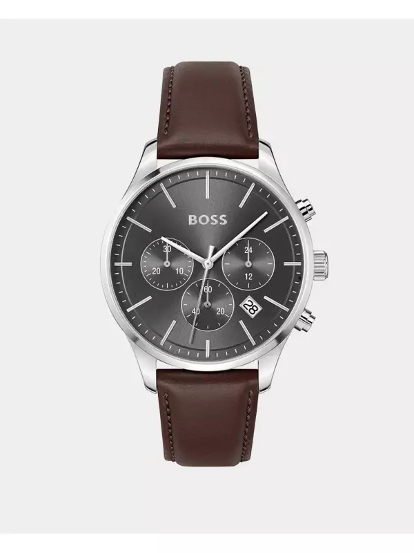 Мужские часы Avery 1514155 коричневые кожаные с хронографом Boss, коричневый