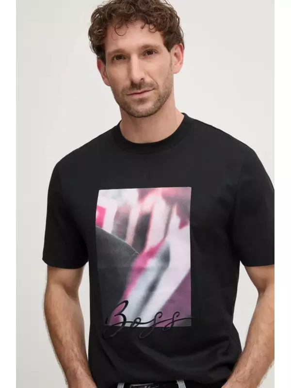 Хлопковая футболка BOSS, черный