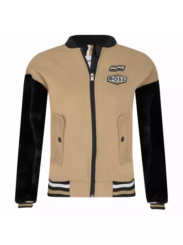 Бомбер классического кроя с добавлением шерсти Boss, коричневый