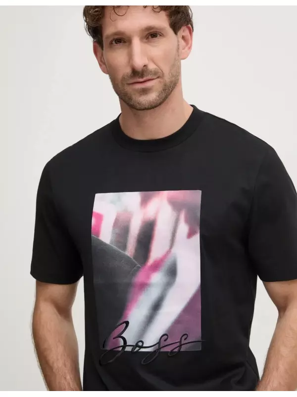 Хлопковая футболка BOSS, черный