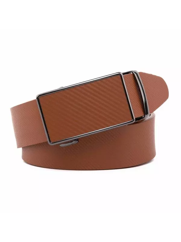 Мужской регулируемый кожаный ремень с храповым механизмом со скользящей пряжкой Braveman, цвет Cognac